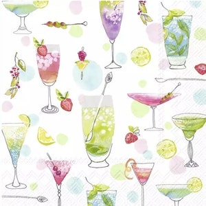 Decoupage Napkins- Cocktails & Fruit Paper Napkins- Set of 3- Cocktail Size