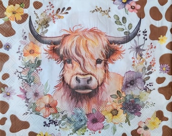 Decoupage Napkins-  Highland Cow Paper Napkins- Set of 3 - Luncheon Size