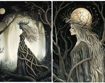 Rice Paper for Decoupage / Witch Halloween Alchemy Magic Nature Tree Woman  / 1 Rice Paper / A4 / A5 / Customizable