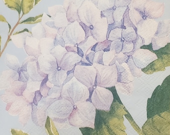 Decoupage Napkins- Hydrangea Paper Napkins- Set of 3- Cocktail Size