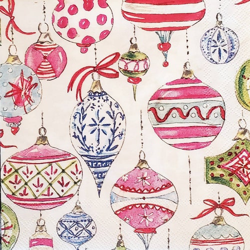 Decoupage Napkins Vintage Christmas Ornaments Paper Napkins Etsy