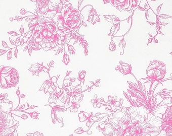 Decoupage Napkins- Pink Toile Floral  Paper Napkins- Set of 3- Cocktail Size