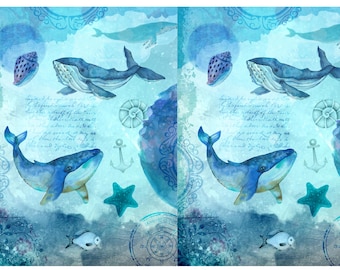 Rice Paper for Decoupage / Whale Whales Ocean Collage / 1 Rice Paper / A4 / A5 / Customizable