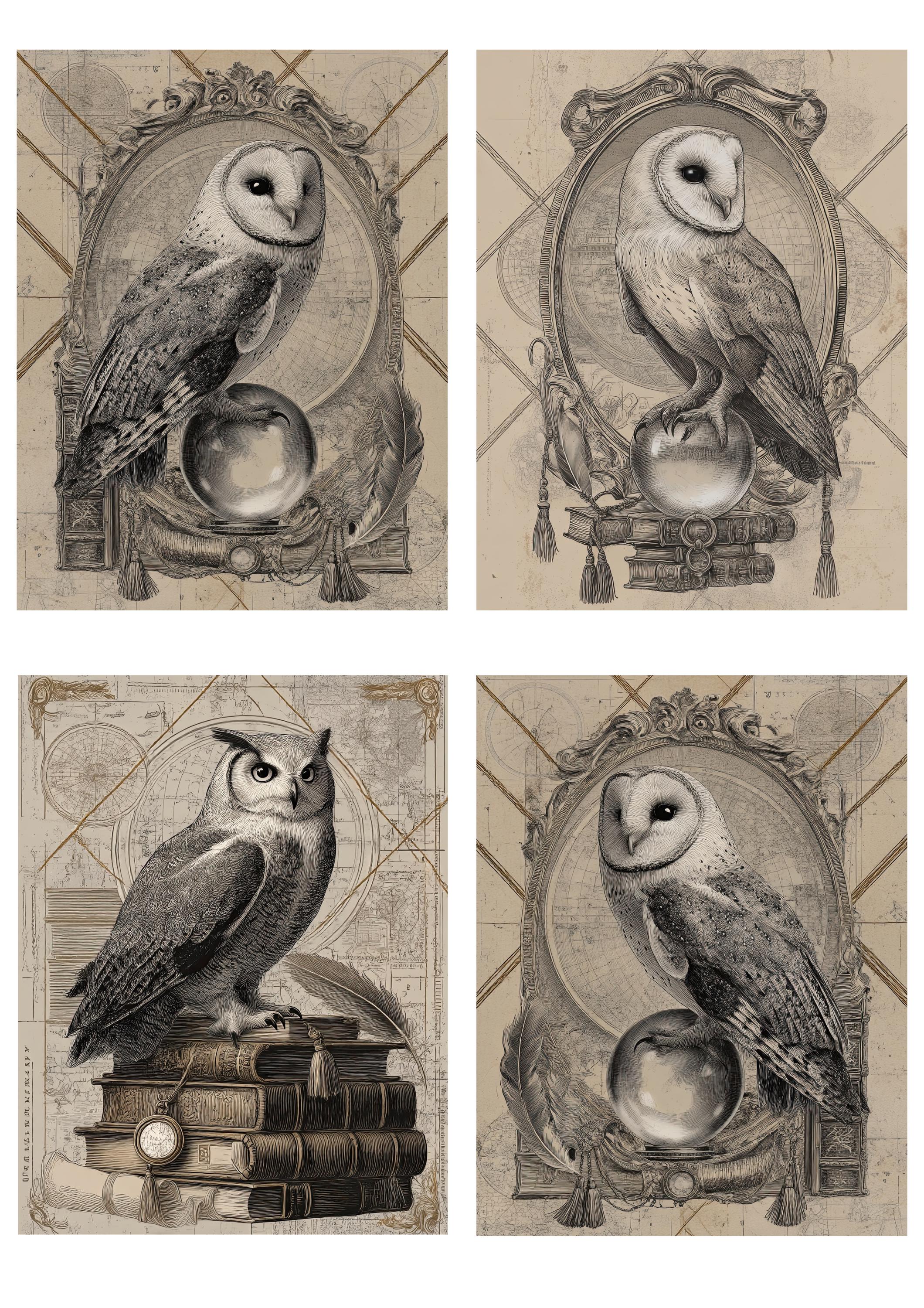 Rice Paper for Decoupage / Owl Owls Halloween Alchemy Magic / 1 Rice Paper / A4 / A5 / Customizable