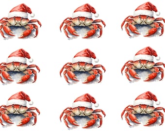 Rice Paper for Decoupage / Santa Crab Christmas Beach Ocean/ 1 Rice Paper / A4 / A5 / Customizable