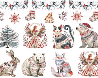 Rice Paper for Decoupage / Christmas Scandinavian Bear Fox Cat Angel Rabbit / 1 Rice Paper / A4 / A5 Customizable