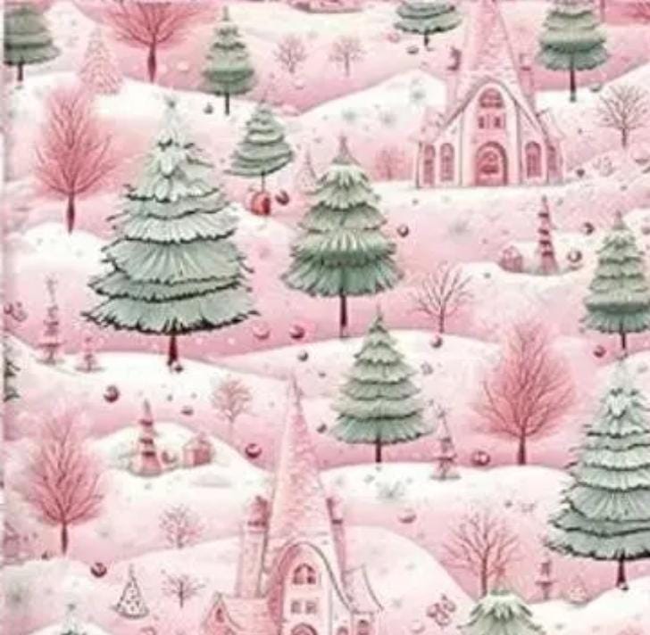 Decoupage Paper Napkins - Pink Christmas Tree Forest Napkins- set of 3 - Luncheon size