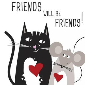 Decoupage Napkins- Cat Mouse Friends Paper Napkins- Set of 3 - Luncheon Size