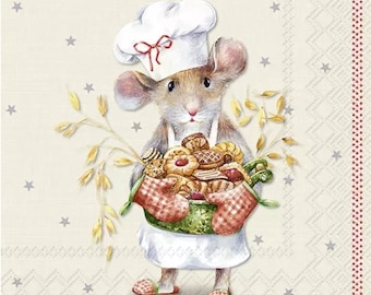 Decoupage Paper Napkins - Christmas Mouse Paper Napkins - set of 3 - Cocktail napkins