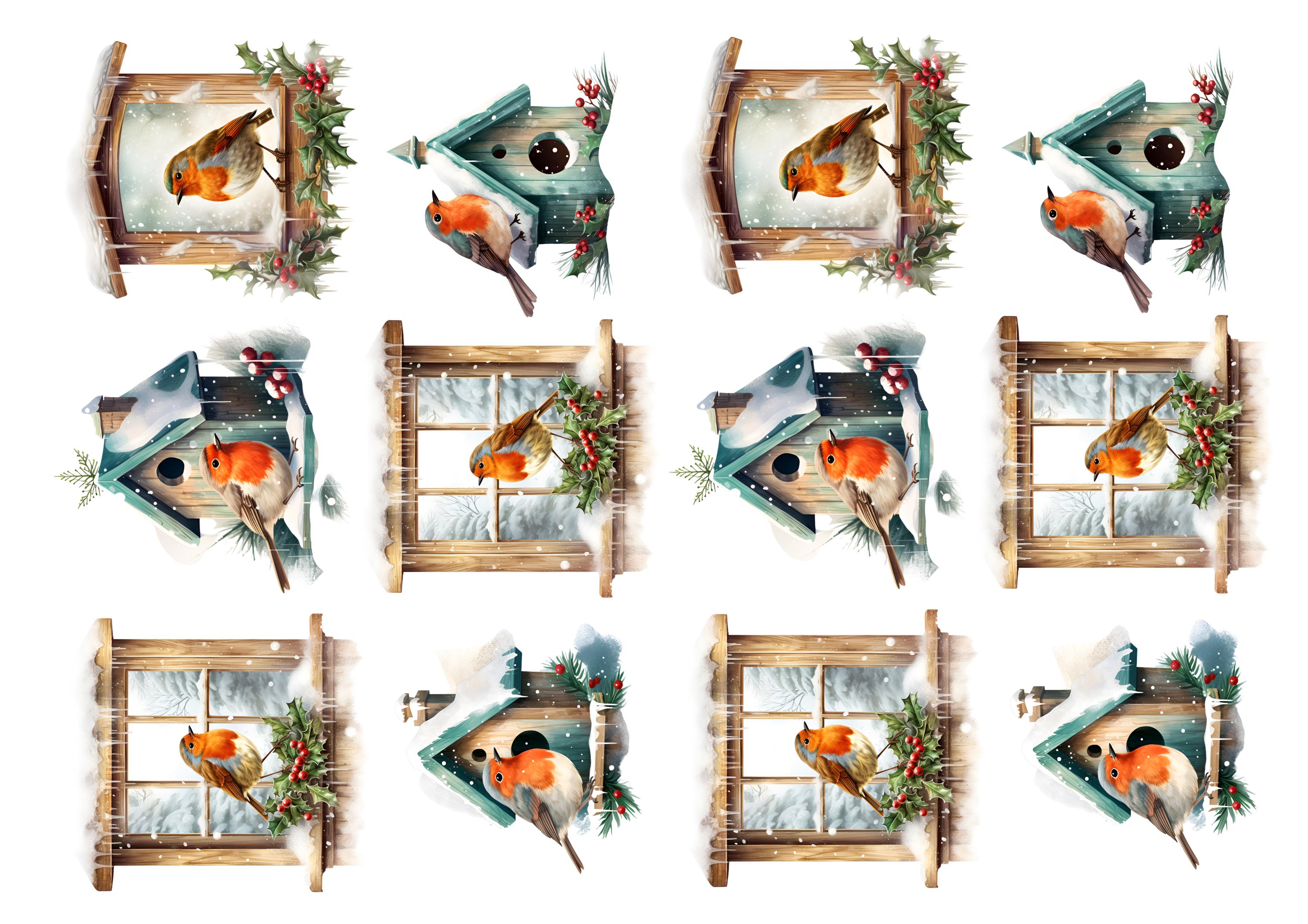 Robin Decoupaged Rice Paper for Decoupage / Christmas Robin Birds Bird House / 1 Rice ...