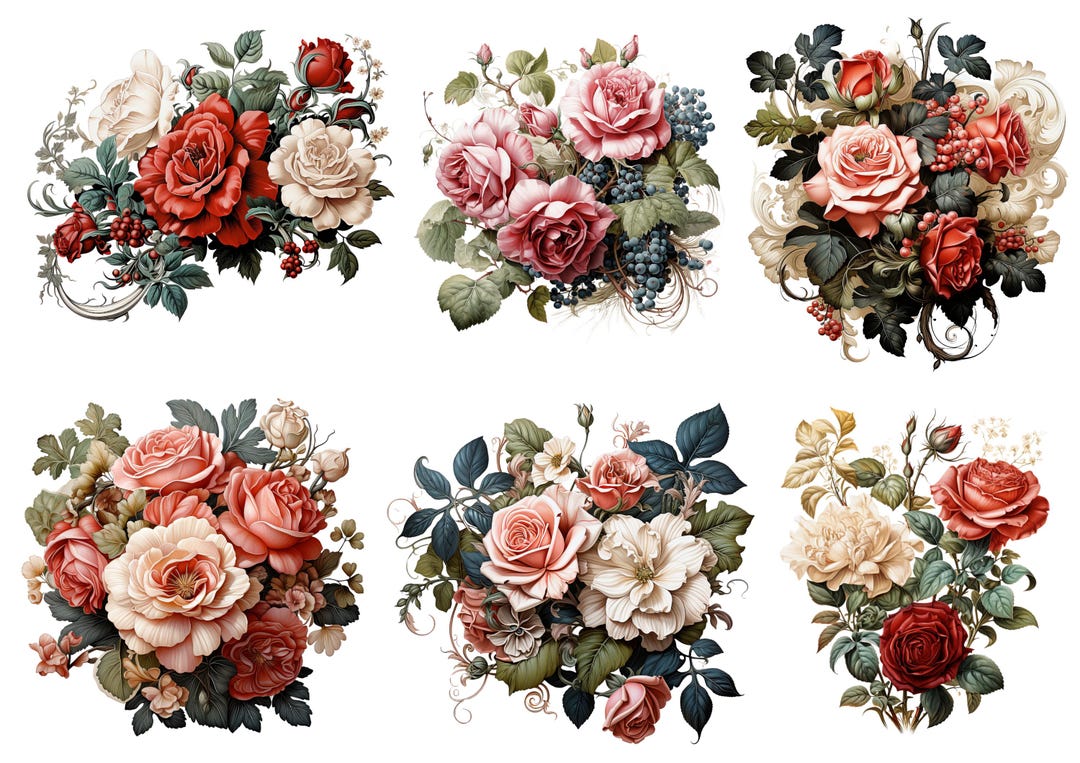Rice Paper for Decoupage / Red Pink Rose Roses Victorian Vintage Floral ...