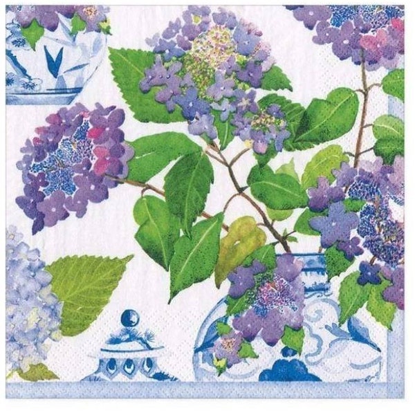 Decoupage Napkins- Hydrangea Paper Napkins- Set of 3 - Luncheon Size