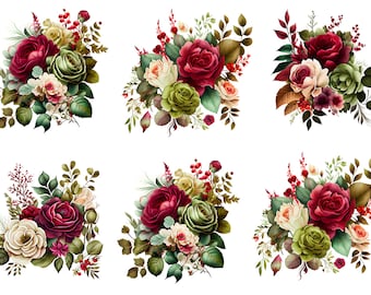 Rice Paper for Decoupage / Red Green Rose Roses Floral Bouquet / 1 Rice Paper / A4 / A5 / Customizable