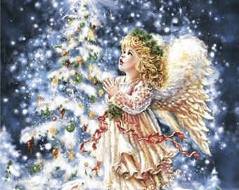 Decoupage Napkins- Christmas Angel Paper Napkins- Set of 3 - Luncheon Size