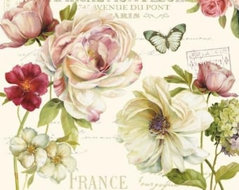 Decoupage Napkins- Rose Paper Napkins- Set of 3 - Luncheon Size