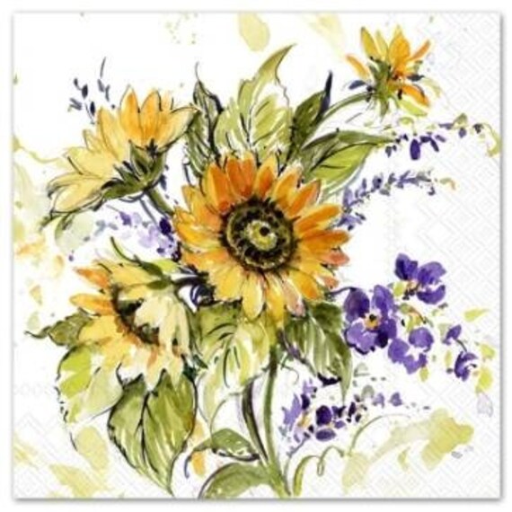 Decoupage Napkins Sunflower Paper Napkins 10 X Etsy