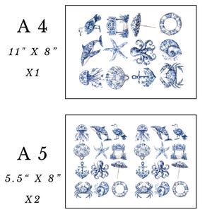 Rice Paper for Decoupage / Blue White Chinoiserie Beach Coastal Octopus ...