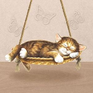 Decoupage Napkins- Sleeping Kitten Cat Paper Napkins- Set of 3 - Luncheon Size