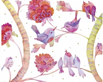 Decoupage Napkins- Birds & Flowers Spring Flower Napkins- Set of 3 - Luncheon Size