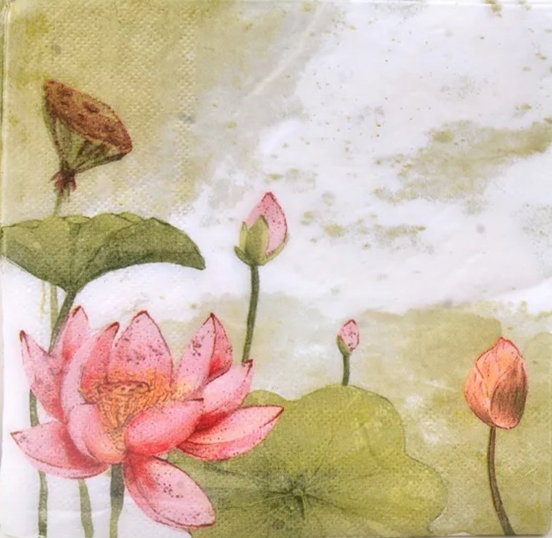 Decoupage Napkins Lotus Paper Napkins Set of 3 Luncheon Size Etsy