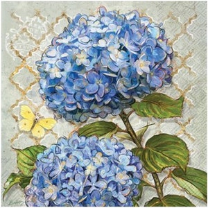 Decoupage Napkins- Hydrangea Paper Napkins- Set of 3- Cocktail Size