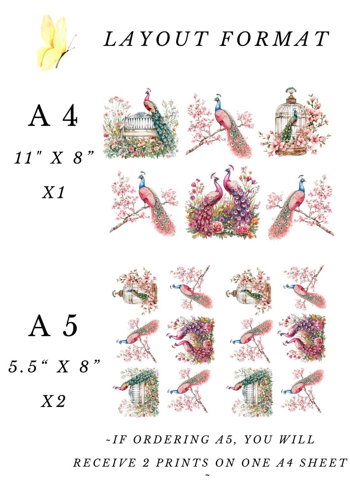 Pink Rice Paper Rice Paper for Decoupage / Pink Peacock Rice Paper / 1 Rice Paper / A4 ...
