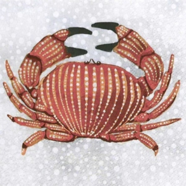 Decoupage Napkins- Crab Paper Napkins- Set of 3- Cocktail Size