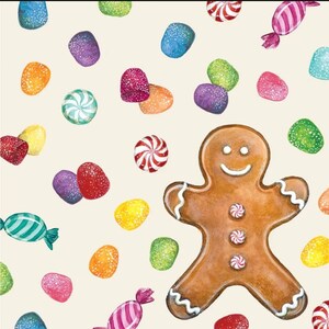 Decoupage Napkins - Gingerbread Gumdrops Paper Napkins - Set of 3- 10&quot; x 10&quot; unfolded