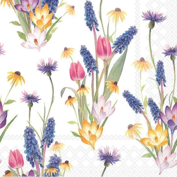 Decoupage Napkins- Tulip Spring Flower Collage Paper Napkins- Set of 3 - Luncheon Size