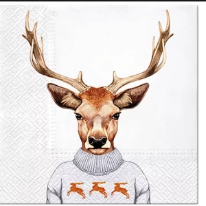 Decoupage Napkins- Deer Paper Napkins- Set of 3- - Luncheon Size