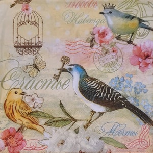 Decoupage Napkins- Bird Queen Crown Paper Napkins- Set of 3 - Luncheon Size