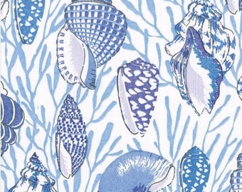 Decoupage Napkins- Blue and White Seashell Paper Napkins- Set of 3- Cocktail Size