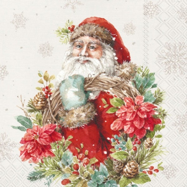 Decoupage Napkins-  Nostalgic Christmas Santa Paper Napkins- Set of 3 - Luncheon Size