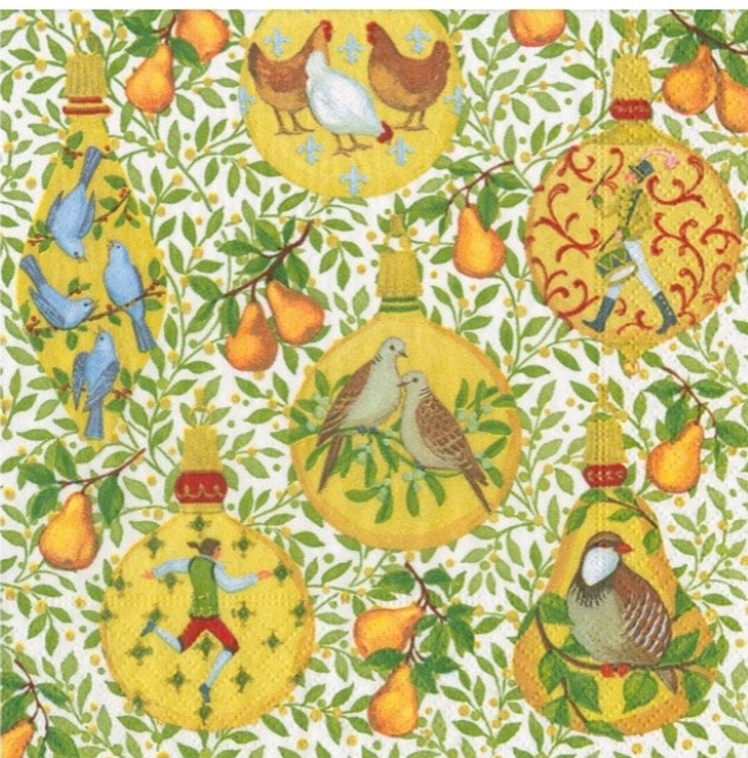 Decoupage Napkins 12 Days of Christmas Paper Napkins Set of 3 Cocktail