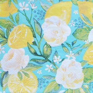 Decoupage Napkins- Lemon Paper Napkins- Set of 3- Cocktail Size