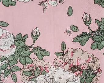 Decoupage Paper Napkins -  Birds Enchanted Garden Roses -See Details!-  Paper Napkins - Set of 3 - Cocktail Size
