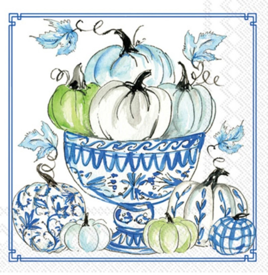 Decoupage Napkins Blue White Chinoiserie Pumpkin Toile Paper Napkins