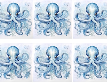Rice Paper for Decoupage / Blue White Octopus Ocean Nautical / 1 Rice Paper / A4 / A5 / Customizable