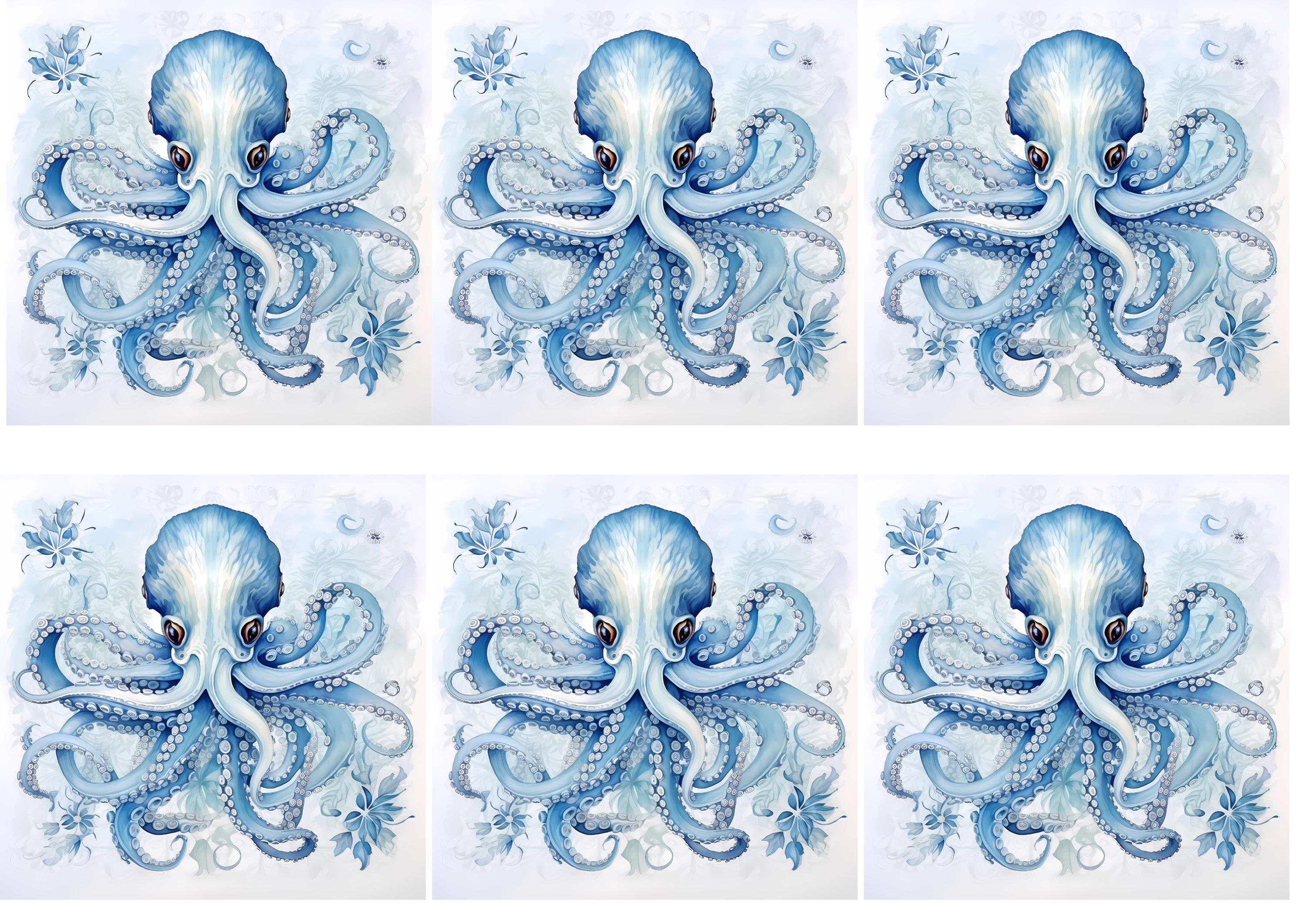 Rice Paper for Decoupage / Blue White Octopus Ocean Nautical / 1 Rice ...