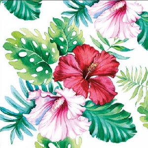 Decoupage Napkins- Tropical Flowers Paper Napkins- Set of 3- Cocktail Size