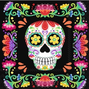 Decoupage Napkins -  Skull Day of the Dead Paper Napkins - set of 3 - Cocktail Size