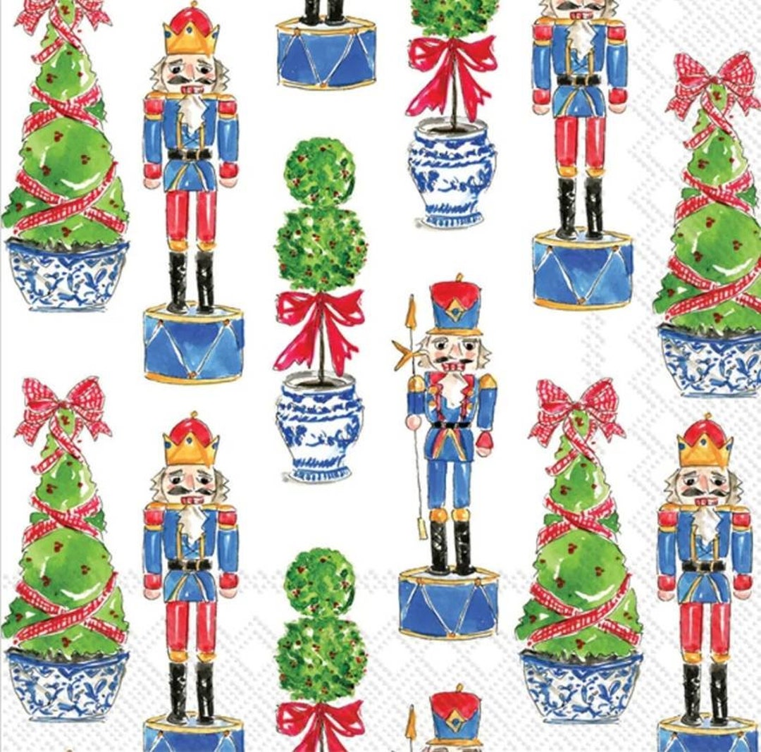 Decoupage Napkins Nutcracker Topiary Christmas Tree Paper Napkins Set