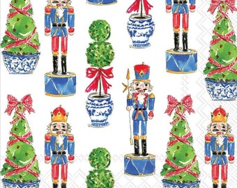 2 Decoupage Napkins- Nutcracker Topiary Christmas Tree Paper Napkins- Set of 2 - Guest Size