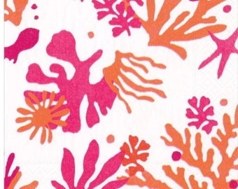 Decoupage Napkins- Coral Ocean Paper Napkins- Set of 3- Cocktail Size