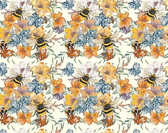Rice Paper for Decoupage / Bee Bees Flower Floral Collage / 1 Rice Paper / A4 / Customizable