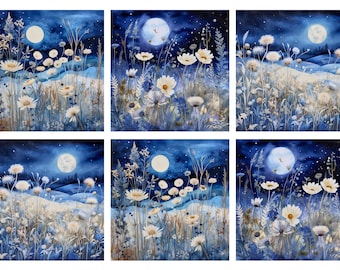 Rice Paper for Decoupage / Wildflower Meadow Moon / 1 Rice Paper / A4 / Customizable