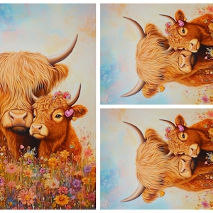 Rice Paper for Decoupage / Highland Cow Cows Cattle Mother / 1 Rice Paper / A4 / A5 / Customizable