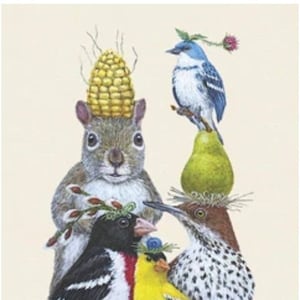 Decoupage Paper Napkins - Birds Squirrel Fall Paper Napkins - Cocktail Size - Set of 3
