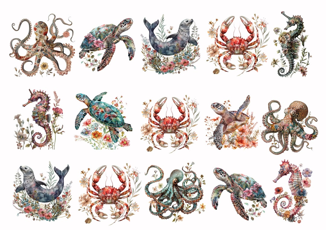 Rice Paper for Decoupage / Sea Turtle Octopus Seahorse Crab Seal / 1 ...