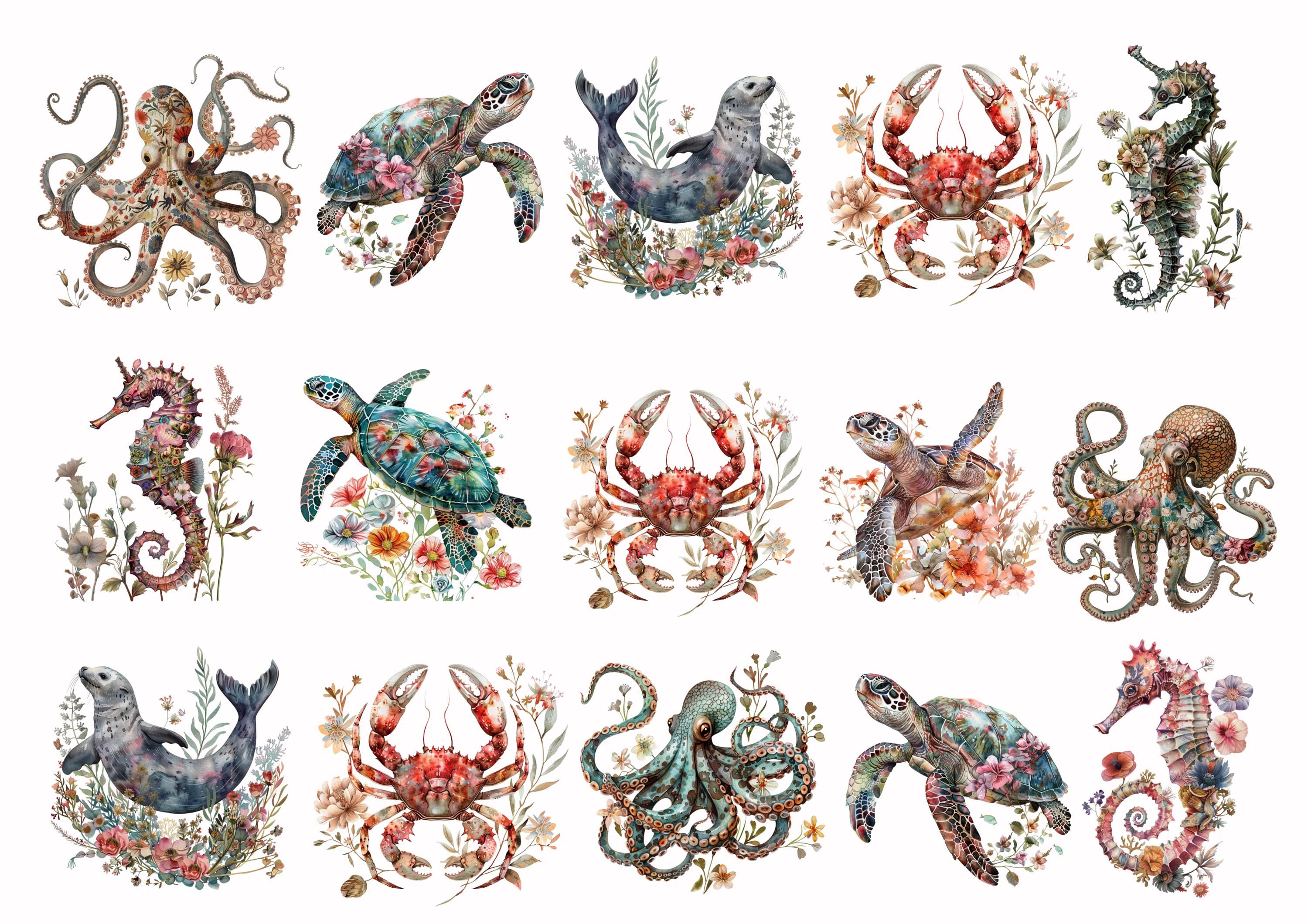 Rice Paper for Decoupage / Sea Turtle Octopus Seahorse Crab Seal / 1 Rice Paper / A4 / A5 / Customizable